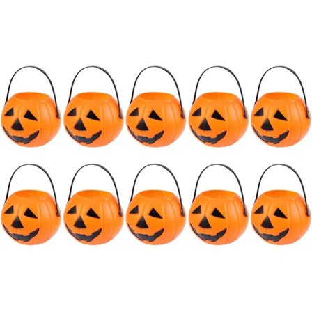 10 stk Mini Gresskarbøtte Halloween Plast Godteribeholder Knask eller Knep-bøtte for Barn med Håndtak (7CM)