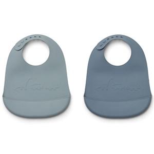Liewood Tilda bib embossment 2-pack Dino blue mix One Size - Baby feeding - One size - Blue - Junge