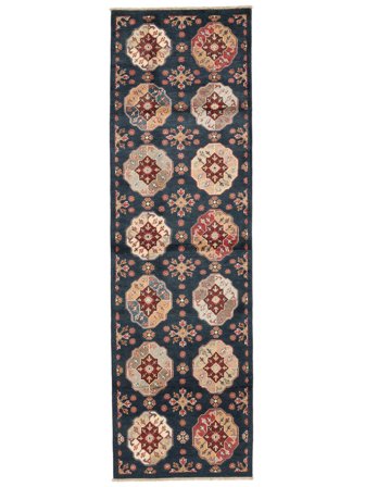 Kazak Fine Teppe 87X288Løpere Svart/Brun Ull, Afghanistan