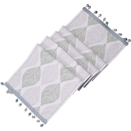 Grå bordslöpare, bordslöpare i bomullslinne, rustik broderad löpare för matbord, restaurang, dekoration - 35x180 cm