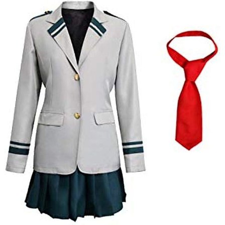 Til Cosplay My Hero MHA Ochaco Uraraka Til Cosplay Kostume Ochako/Tsuyu Blazer Kostume Skoleuniform - Til Unisex Voksen Grå Stor
