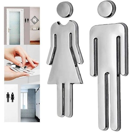 2 Par 12x4cm Wc Dørplade Toiletskilte Mand & Kvinde Toilet Sticke