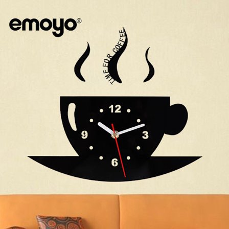 Modern Kitchen Coffee Time Mugg - 3D Väggklocka - Svart