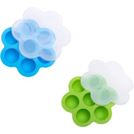 Silikone Æggebid Molds med Låg til Instant Pot, 2 Pakker (Til 3qt (6.3"x6.3"x1.6"), Blå+Grøn)