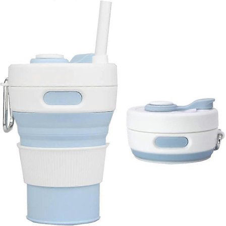 450 ml Sammenleggbar Campingkopp med Sugerør Silikon Sammenleggbar Kaffekopp Sportsflaske Bærbar Reise Utendørs Bil