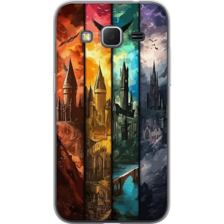 Kompatibel Mobilcover til Samsung Samsung Galaxy Core Prime Fire magiske slotte i forskellige elementfarver, episk fantasykunst med ild vand luft og m