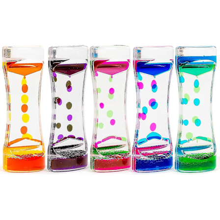 5 Flydende Timeglas, Vand Timeglas til Børn (14,5 cm, 5 Farver) - Sensorisk Legetøj, Fidget Legetøj, Beroligende, Lindrende & Afslappende (FMY)