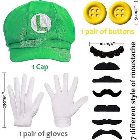 Super Mario Bros Mario ja Luigi Hatut, Viikset, Joustavat Hihnat, Hanskat, Napit, Cosplay-asu (FMY)