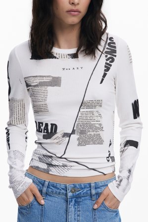 Desigual T-shirt Maniche Lunghe Donna Bianco