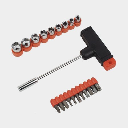 Skruetrækkersæt BR-M T-Handle With Bits And Sockets, med T-håndtag, bitholder (9 toppe & 11 bits) & adapter (6-sidet til 1/4" firkantet)