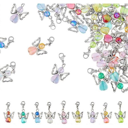 36 st Angelving Charm Färgglada Fairy Hängande Berlocker Akryl Hjärta Pärlor Berlocker med Hummerlås