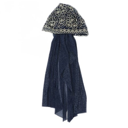 Kvinde Muslim Hijab Elastisk Åndbar Blød Komfortabel Holdbar Materiale Hudvenlig Blomstermønster Muslim Turban Navy Blå