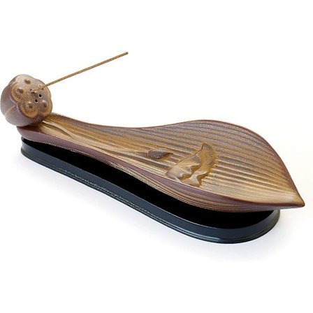 Keramisk rökelsebrännare - Lotus blad vintage rökelsehållare kon askfångare bricka med stabil bas (brun1pc)