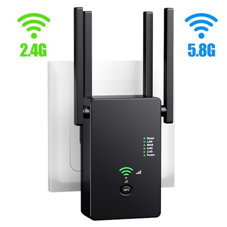 wifi-forlenger, trådløs wifi-signalforsterker 1200MMbps Dual-band Wi-Fi-booster (svart)