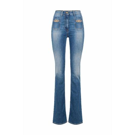 Elisabetta Franchi Pe22 Padus jeans with logo Blå, Dame, Størrelse: W32