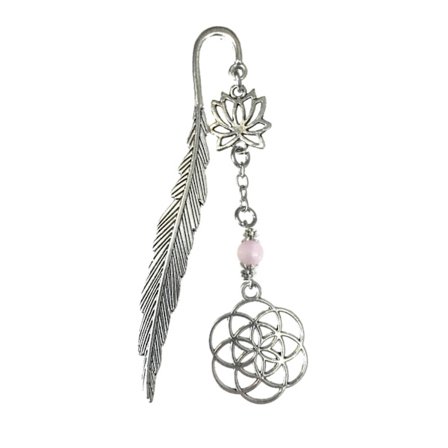 Bookmark - Feather - Lotus - Seed of Life - Rose Quartz