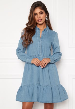 VERO MODA Maria Frill LS Dress Light Blue Denim Klær