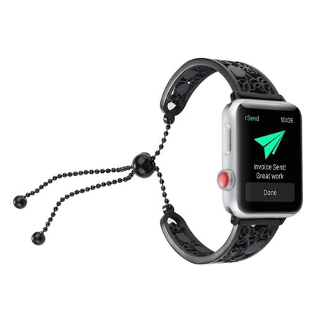 Apple Watch 38mm erstatnings urrem i stainless stål med blomster dekoration - Sort