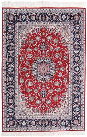 158X237 Tapis Ispahan Chaîne De Soie Signé Ansari D'orient Rouge/Gris (Laine, Perse) Carpetvista