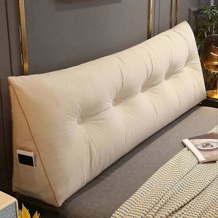 Komfortabel lændestøtte pude til sengen læsestøtte trekantet sengegavl pude sengekile pude stor læsepude 60x50x20cm, beige