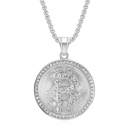 Titanstål Runt Bitcoin B Letter Hängsmycke Hip Hop Halsband
