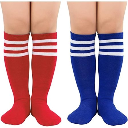 Par Kids Fotbollstrumpor Knähöga Tre Ränder Uniformstrumpor för Åldrarna 1-9 År