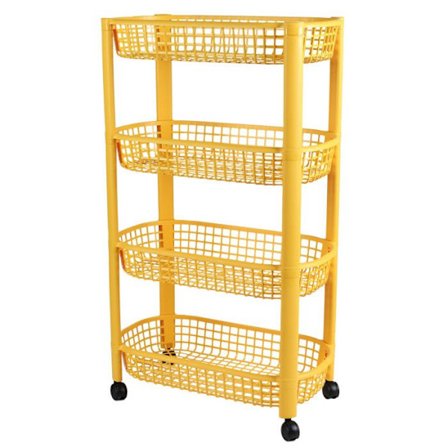 Yleisö tarjoiluvaunu 4 tasoa pyörillä - Keltainen muovi - 46,5 x 26 x K 78,8 cm