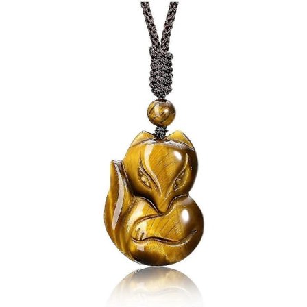 Naturlig Tigerøje Krystaller Ræv Vedhæng Halskæde Healing Ædelsten Lykkebringende Beskyttelse Ræv Amulet Halskæder Spirituelle Smykker