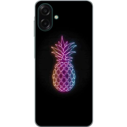 Kompatibelt Mobildeksel til Samsung Galaxy A07 4G Neonlysillustrasjon av ananas i fargerikt lys mot svart bakgrunn