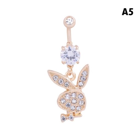 1 st Bunny Dangle Belly Ring Paved CZ Gems Kirurgiskt stål