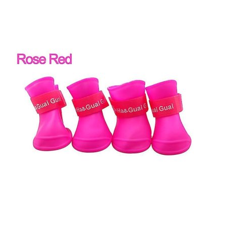 Pet Dog Regnstövlar Anti-halk Vattentäta gummistövlar Chihuahua Outdoor Skor Strumpor L Rose Red