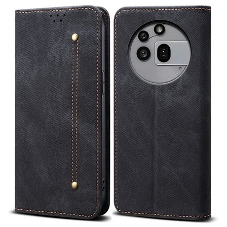 SKALO Nothing Phone (3a) Pro 5G Jeans Lompakkokotelo - Musta