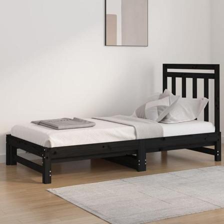 Vidaxl Utdragbar Dagbädd Svart 2x(90x190) Cm Massiv Furu Svart