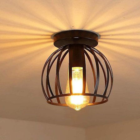 Vintage Industriell Taklampa Metallbur Hängande Lampor Chandelier Geometrisk Skärm Design Armatur E27 Taklampa 20 Cm, Svart