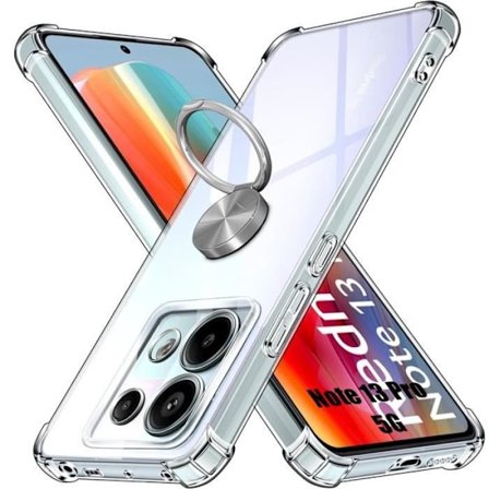 Silikonfodral för Xiaomi Redmi Note 13 Pro 5G (ej för 4G), Transparent skydd med Silver Ring Support