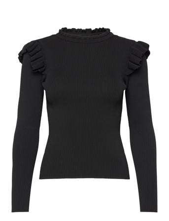 Onlsia Sally Ruffle Ls Pullover Knt Pullover Svart ONLY*Betinget Tilbud