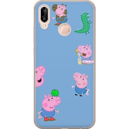 Kompatibelt Mobildeksel til Huawei P20 lite Peppa Pig ansiktsmønster på lys blå bakgrunn, gjentatt leken barndommotiv med Greta Gris