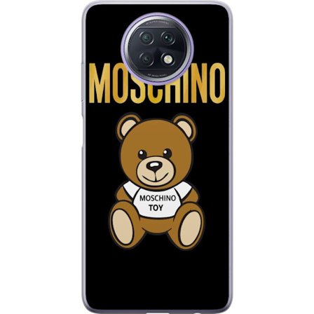 Kompatibelt Mobilskal till Xiaomi Xiaomi Redmi Note 9T Moschino-inspirerad nallebjörn med text på tröjan, centrerad mot svart bakgrund med tydlig m