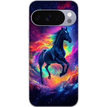 Kompatibelt Mobilskal till Google Google Pixel 10 Pro Färgstark galaxhäst med regnbågsmane i rymdmiljö, magisk fantasyillustration för barnrum, p