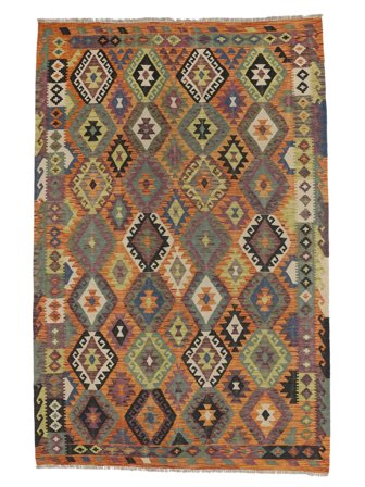 Håndvævet Kelim Afghan Old Style Tæppe 205X304 Brun/Sort