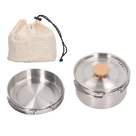 Kannettava 304 ruostumattomasta teräksestä valmistettu retkeilysetti säilytyspussilla vaellukseen ja retkeilyyn