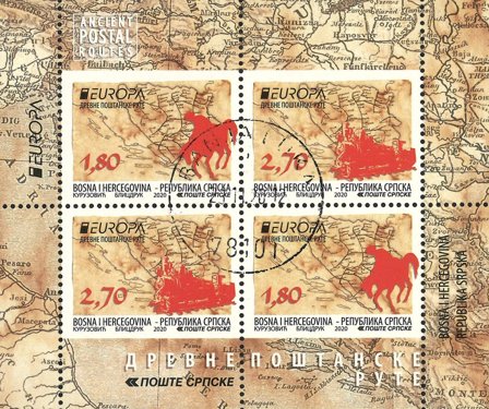 Serbisk Rep - EUROPA 2020 Gamle postruter - Stemplet miniark - Stemplet sæt