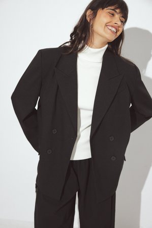 NA-KD Maxi Oversized Double Breasted Blazer - Oversized Blazer - Sort - EU 40