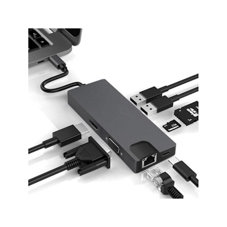 8-i-1 USB Type-C Hub Adapter Dockningsstation Rj45 1000M Gigabit Ethernet PD Laddning HDMI 4K VGA 2*USB3.0 SD/TF Multifunktion YEMAESRE