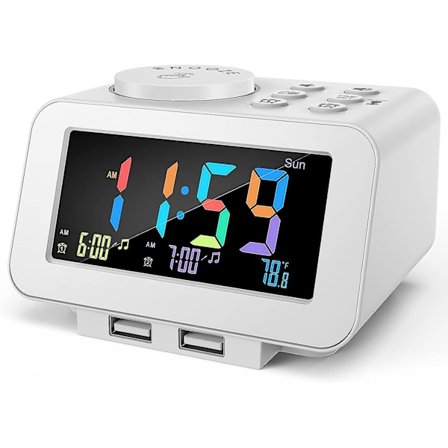 Digital väckarklockaradio - 0-100 % dimmer, dubbla larm med veckodag/helgläge, 6 ljud justerbara