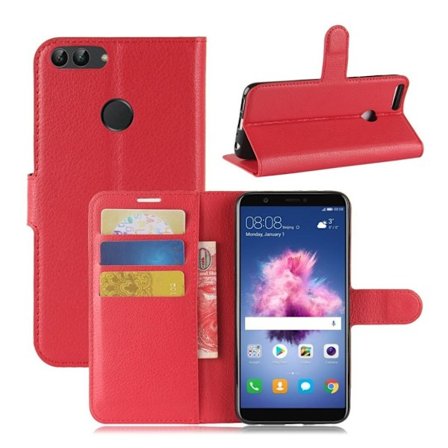 Huawei P Smart etui i læder med kortholder - Rød