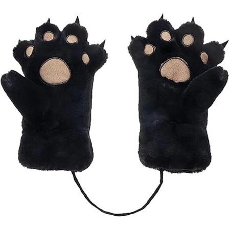 Handsker - 1 par - Vinterhandsker - Tegneseriehandsker - Halsbånd - Børnehandsker - Varme handsker - Plys handsker - One size (Sort)