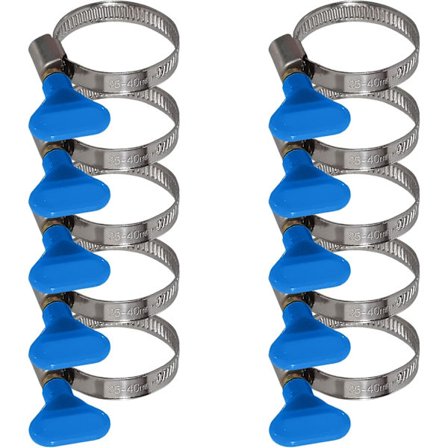 10 Pakke Rustfritt Stål Vingmutter Slangeklemmer - Slangeklemme med 9mm Bånd (25-40mm Blå Vingmutter)