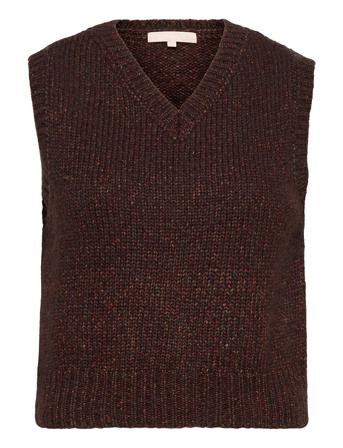 Srrick High V-Neck Vest Knit Vests Knitted Vests Brun Soft Rebels