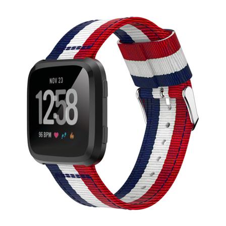 Nylonvævet urrem til Fitbit Versa Lite/Versa2 blå+hvid+rød